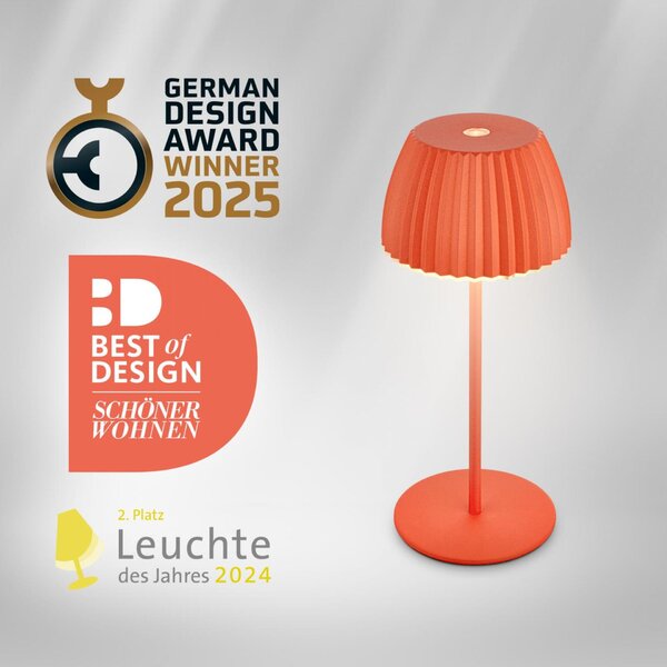 BRILONER Nabíjecí stolní lampa Riffle Mini - 20 cm, 1,5W, 150lm, bezdrátová, LED, stmívatelné, dotykový vypínač, oranžová 7552012