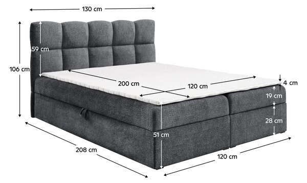 KONDELA Boxspringová postel, 120x200, tmavě šedá, NEGRY