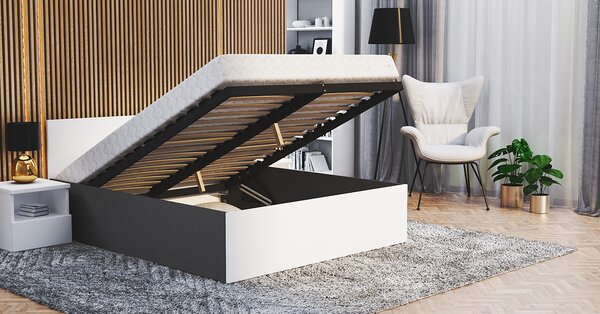 Postel PANAMA 120x200 se zvedacím dřevěným roštem ŠEDÁ BÍLÁ