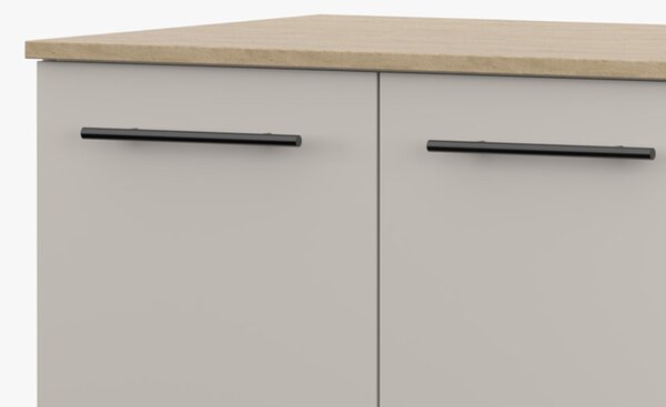 Spodní skříňka INEZ VI, kuchyň, dvoudveřová kuchyňská skříňka 80 cm v provedení kašmír/kamenný dub se dvěma křídlovými dvířky a černými kovovými úchytkami