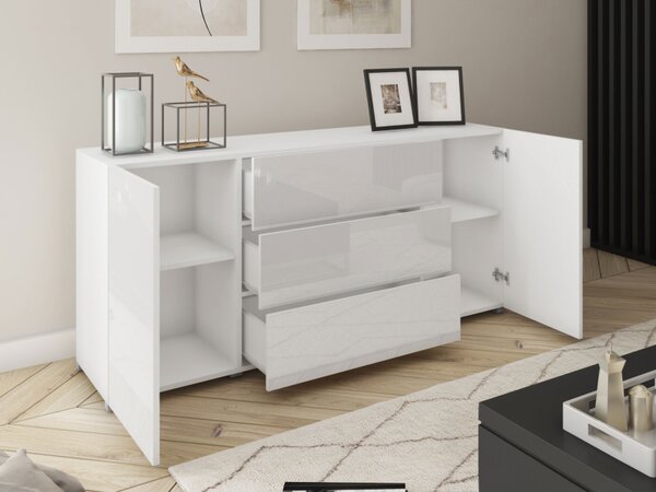 Komoda Zinigo 150, Barva: bílá / bílý lesk 5903211466878