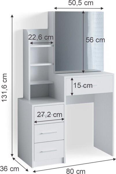 Toaletní stolek Vicco Conrada Bílá 80 cm, Model 35969