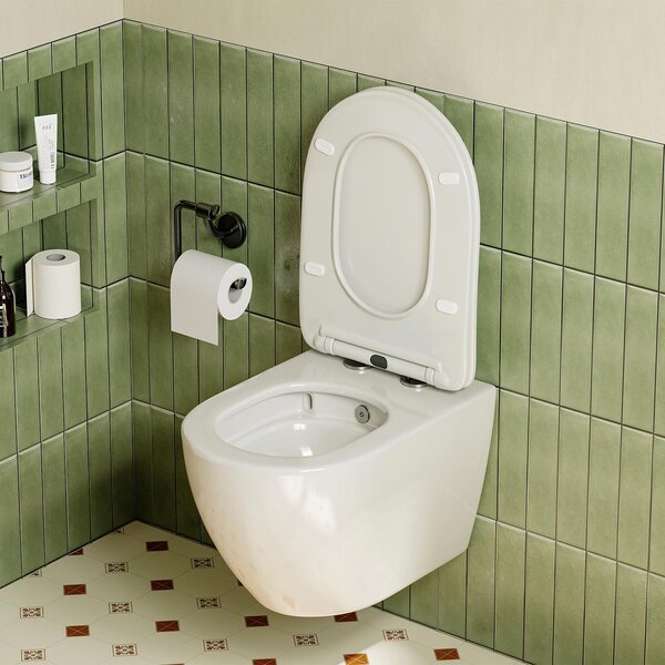 HOROW Taharet WC Včetně baterie a odnímatelného sedátka s měkkým zavíráním Sprchový klozet Závěsný klozet Klozet s funkcí bidetu Hygienický Bez obrouček 53×36×35 cm