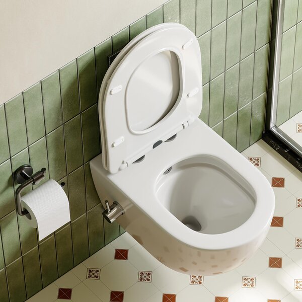 HOROW Taharet WC Včetně baterie a odnímatelného sedátka s měkkým zavíráním Sprchový klozet Závěsný klozet Klozet s funkcí bidetu Hygienický Bez obrouček 53×36×35 cm