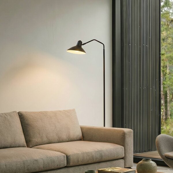 Lindby Stojací lampa Adrik, černá, kov, Černá, Obývací pokoj / jídelna, kov, Moderní