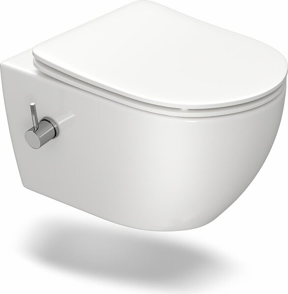 HOROW Taharet WC Včetně baterie a odnímatelného sedátka s měkkým zavíráním Sprchový klozet Závěsný klozet Klozet s funkcí bidetu Hygienický Bez obrouček 53×36×35 cm