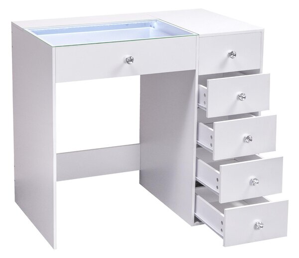 VANITII Kosmetický stolek s osvětlením LED, 6 zásuvkami, bílý, 92 x 55 x 81 cm