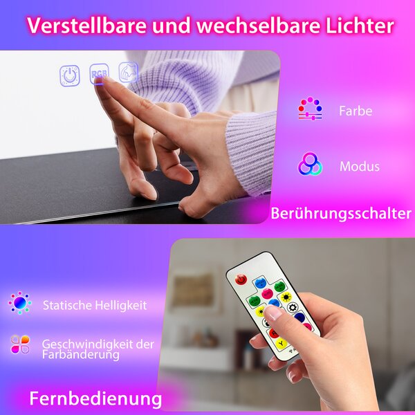 Kosmetický stolek COSTWAY s LED osvětlením, toaletní stolek se 14 LED světly, bezdrátovou nabíjecí stanicí, USB portem a 4 zásuvkami