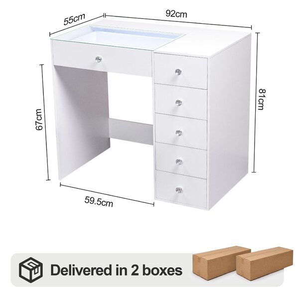 VANITII Kosmetický stolek s osvětlením LED, 6 zásuvkami, bílý, 92 x 55 x 81 cm