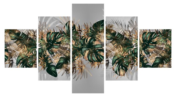 Obraz - Zlato-zelené tropické listy (125x70 cm)