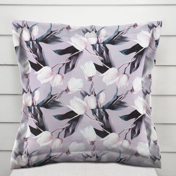 Biante Dekorační povlak na polštář s lemem PML-034 Bílé tulipány na šedém 30 x 50 cm