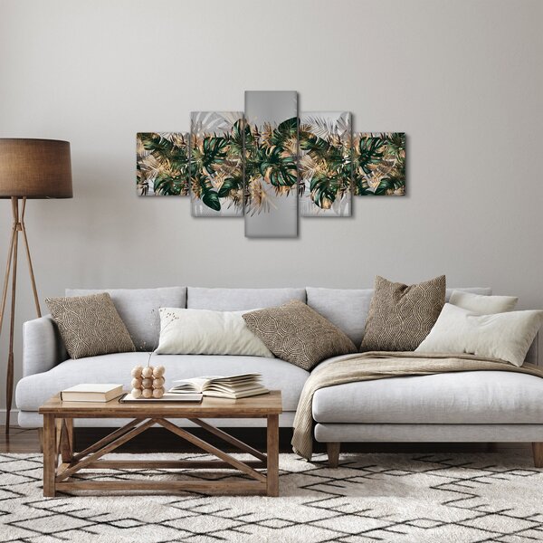 Obraz - Zlato-zelené tropické listy (125x70 cm)