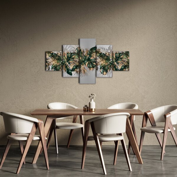 Obraz - Zlato-zelené tropické listy (125x70 cm)