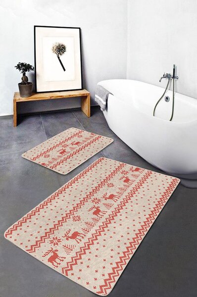 Červeno-béžové textilní koupelnové předložky v sadě 2 ks 60x100 cm – Mila Home