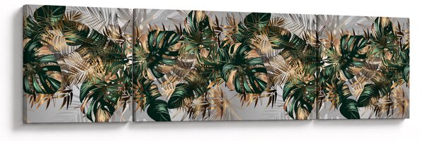 Obraz - Zlato-zelené tropické listy (170x50 cm)