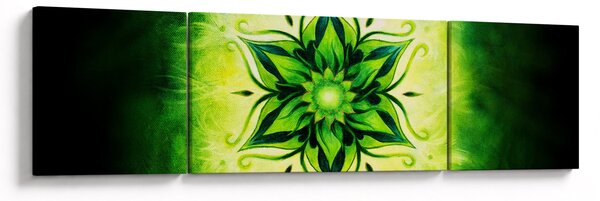 Obraz - Květinová mandala v zeleném pozadí (170x50 cm)