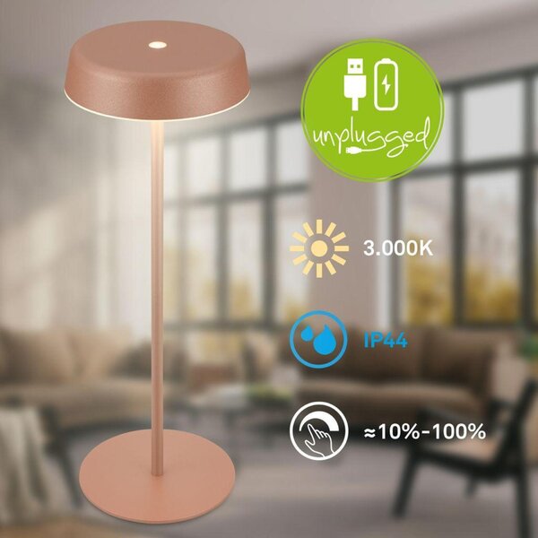 BRILONER Pala stolní lampička - 2W, 200lm, bezdrátová, LED, dotykový vypínač, stmívatelné, kávová 7668014