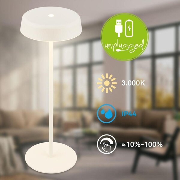 BRILONER Pala stolní lampička - 2W, 200lm, bezdrátová, LED, dotykový vypínač, stmívatelné, bílá 7668016