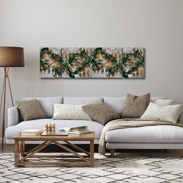Obraz - Zlato-zelené tropické listy (170x50 cm)