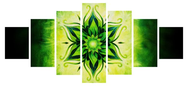 Obraz - Květinová mandala v zeleném pozadí (210x100 cm)