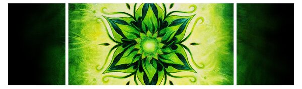 Obraz - Květinová mandala v zeleném pozadí (170x50 cm)