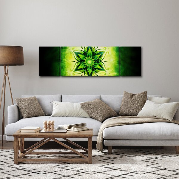 Obraz - Květinová mandala v zeleném pozadí (170x50 cm)