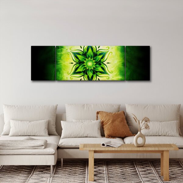 Obraz - Květinová mandala v zeleném pozadí (170x50 cm)