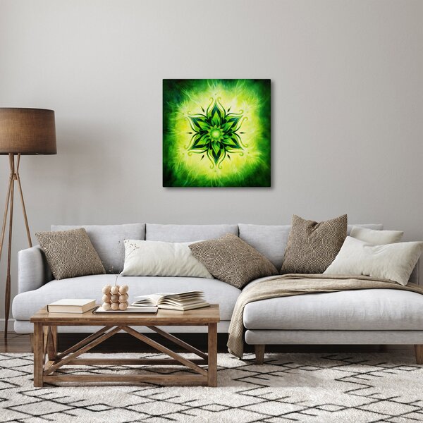 Obraz - Květinová mandala v zeleném pozadí (30x30 cm)