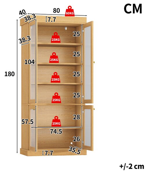 Moderní kuchyňská skříňka z masivu, barva přírodní hnědá, rozměry 180 cm. Obsahuje integrované LED osvětlení pro vytvoření atmosféry. Nabízíme také konferenční skříňku a vysokou skříň rozměrů 80x40x180 cm