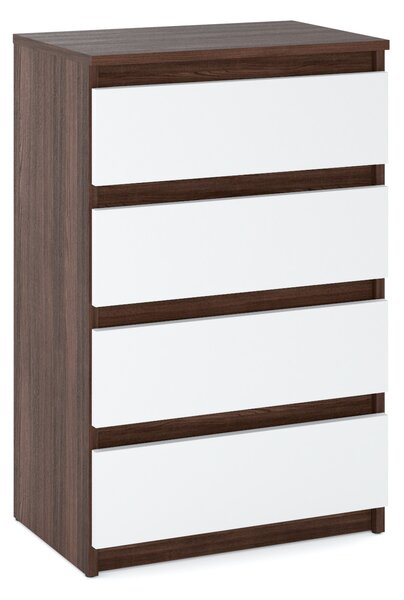 STIV Möbel | Komoda se 4 zásuvkami | Dub Wenge / Bílý Mat | 60 cm | moderní & bezúchytková | do lonice a obýváku