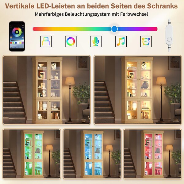 Moderní kuchyňská skříňka z masivu, barva přírodní hnědá, rozměry 180 cm. Obsahuje integrované LED osvětlení pro vytvoření atmosféry. Nabízíme také konferenční skříňku a vysokou skříň rozměrů 80x40x180 cm