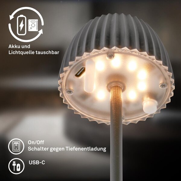 BRILONER Riffle Nano stolní lampička - 1,5W, 130lm, nabíjecí, LED, stmívatelné, dotykový vypínač, German design Award Winner 2025, antracit 7581015