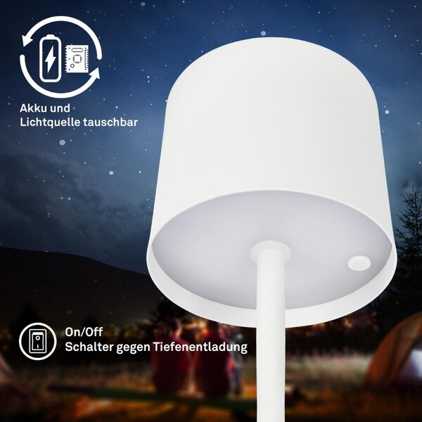 BRILONER Sigo LED stolní lampička bezdrátová IP44, stmívatelné, s nabíjecí základnou, bílé 7521016