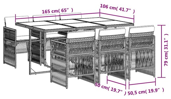 7dílný zahradní jídelní set s poduškami černý polyratan 3210907