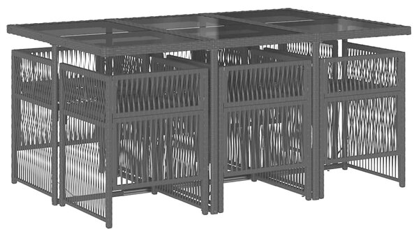 7dílný zahradní jídelní set s poduškami černý polyratan 3210906