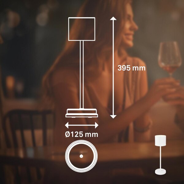 BRILONER Sigo LED stolní lampička bezdrátová IP44, stmívatelné, s nabíjecí základnou, bílé 7521016