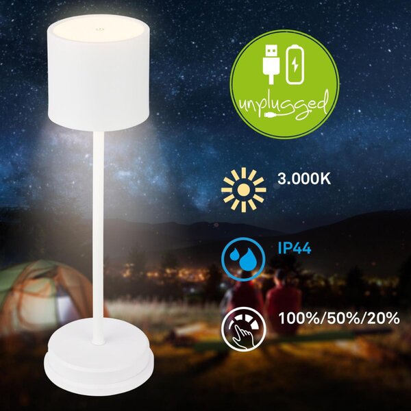 BRILONER Sigo LED stolní lampička bezdrátová IP44, stmívatelné, s nabíjecí základnou, bílé 7521016
