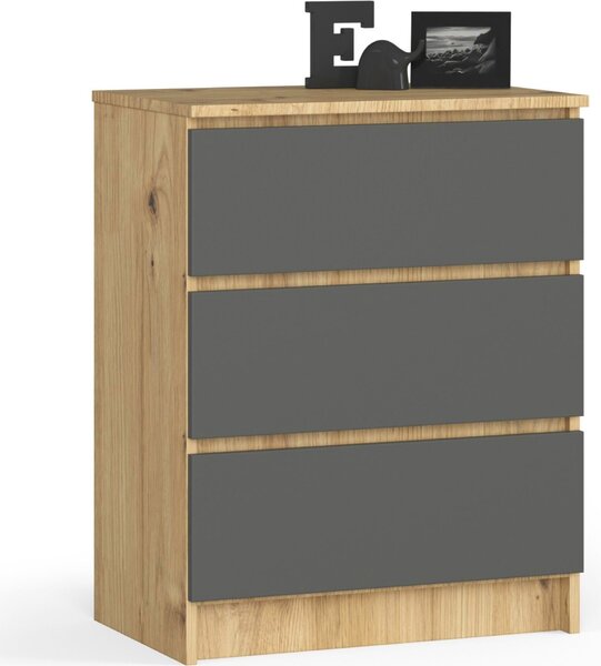 AKORD Furniture Factory OP0LK-6ARTSZAR002, Dub, 3 zásuvka/zásuvek, Matný, 16 mm, 51 cm, 400 mm