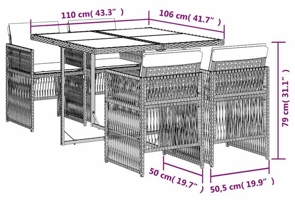 5dílný zahradní jídelní set s poduškami černý polyratan 3210894