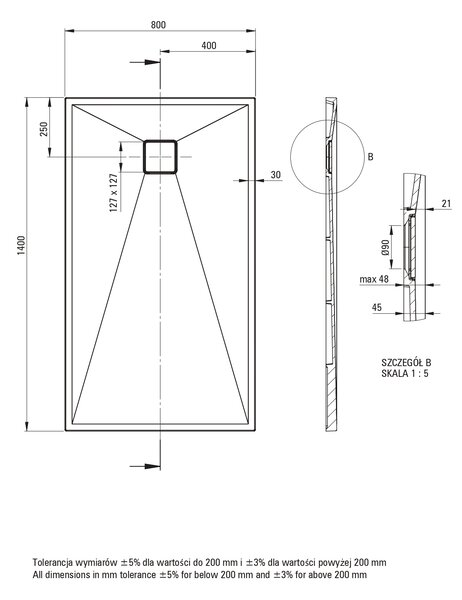 Deante Correo obdélníková sprchová vanička 140x80 cm černá KQR_N48B