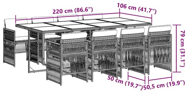 9dílný zahradní jídelní set s poduškami světle šedý polyratan 3210923