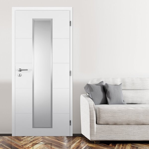 Interiérové dveře Doornite Quatro Linea - lak Doornite bílá mat, sklo matné, pravé "80", zámek pro BB, voština