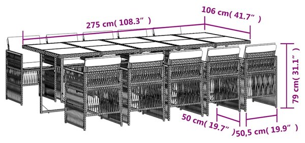 11dílný zahradní jídelní set s poduškami mix béžové polyratan 3210936