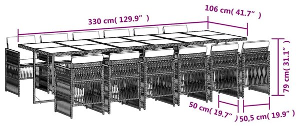 13dílný zahradní jídelní set s poduškami černý polyratan 3210943