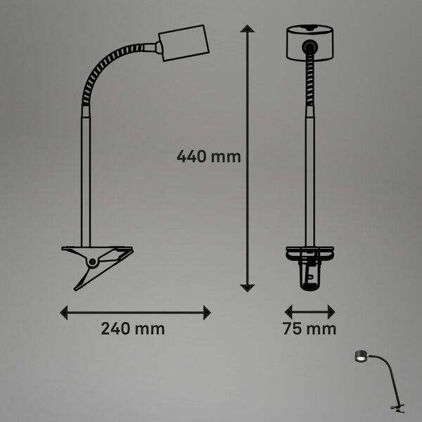 BRILONER Tari LED lampička na psací stůl, stmívatelné, magnetická hlava, černá 2499015