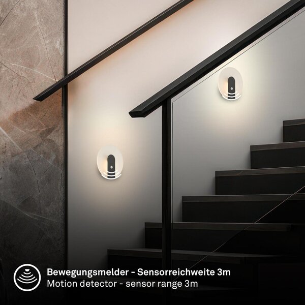 BRILONER Taro nástěnné svítidlo - 2,5W, 100lm, bezdrátové, LED, s pohybové čidlo, černá 3889015