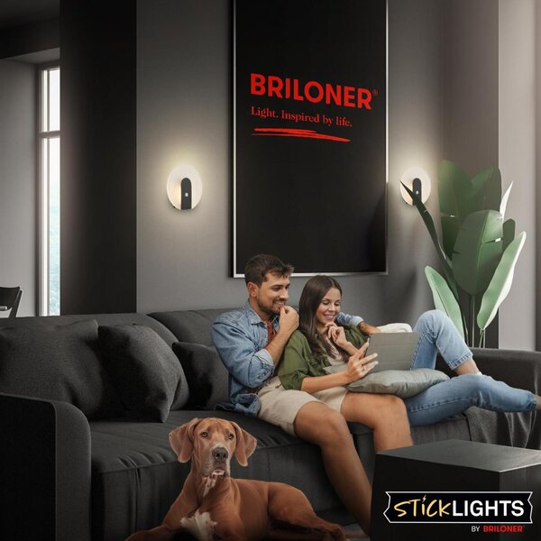 BRILONER Taro nástěnné svítidlo - 2,5W, 100lm, bezdrátové, LED, s pohybové čidlo, černá 3889015