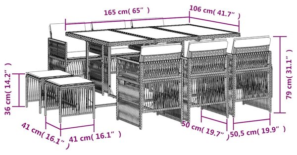 11dílný zahradní jídelní set s poduškami černý polyratan 3210966