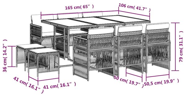 11dílný zahradní jídelní set s poduškami mix béžové polyratan 3210972