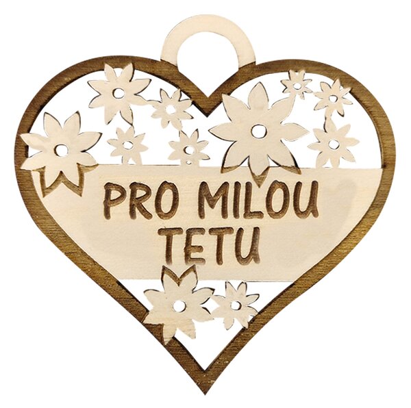 AMADEA Dřevěné srdce s textem "pro milou tetu", 7 cm, český výrobek